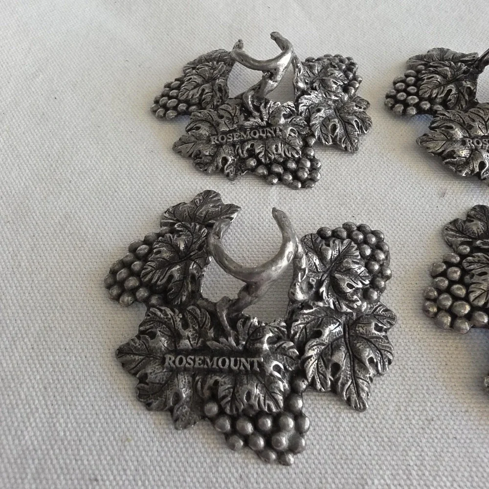 Rosemount Pewter Grape Vine Wine Glass Stem Accents - Set Of 6